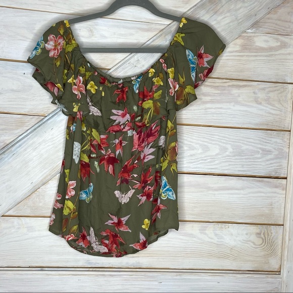 Maeve Vallita Off Shoulder Top Green Floral Ruffle - Picture 6 of 7